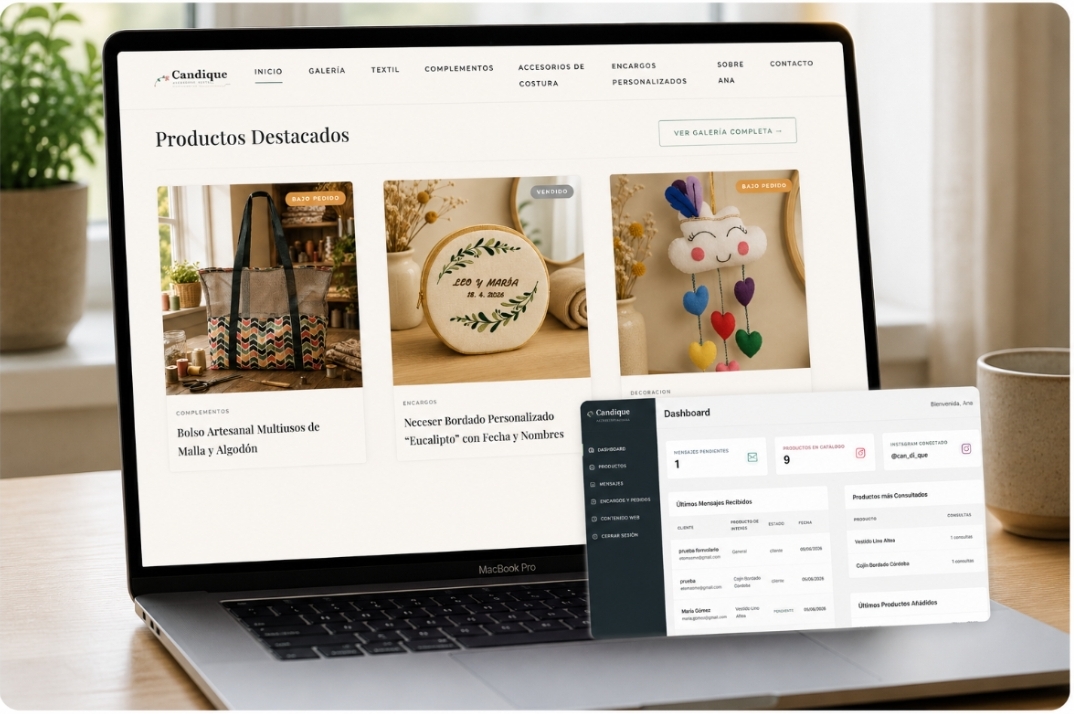 Showcase de la web Candique y su dashboard